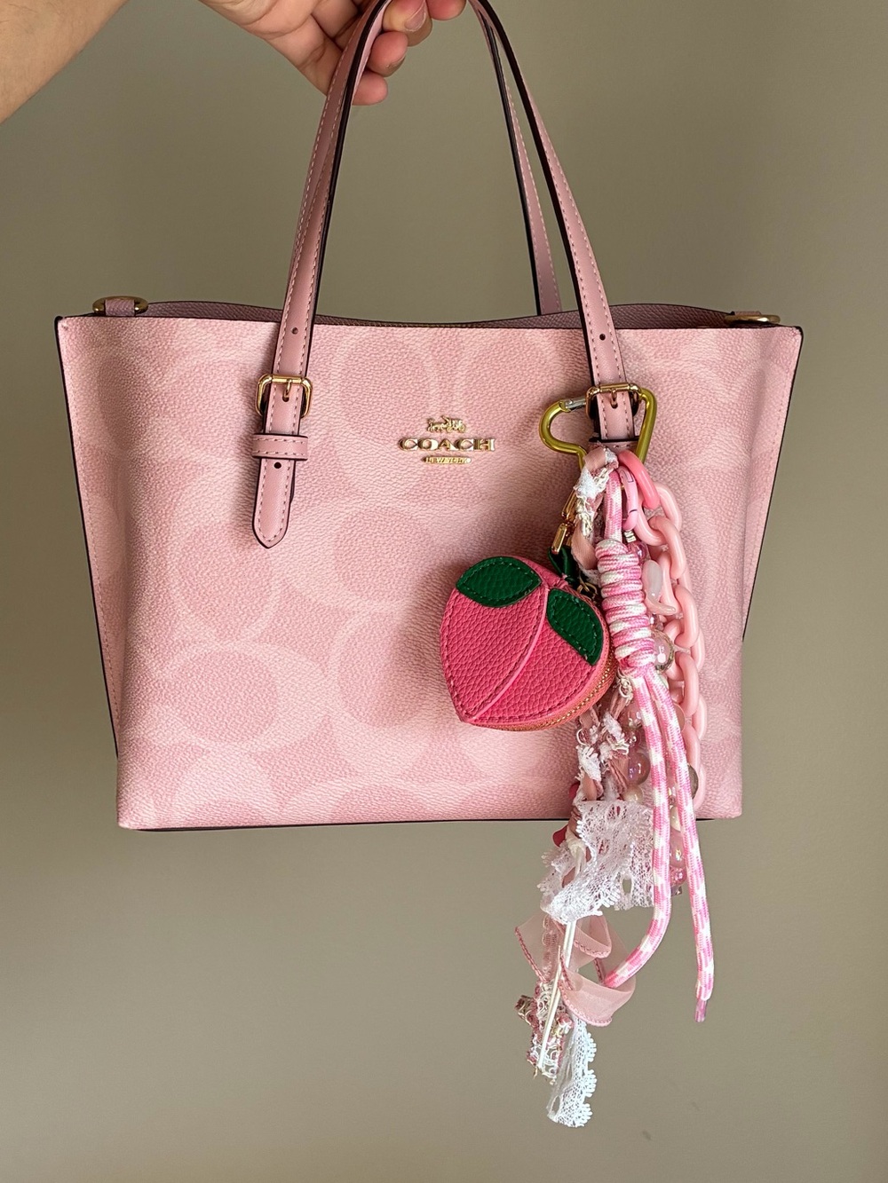 Pink Peach With Charms & Tassels Keychain Bag Charm